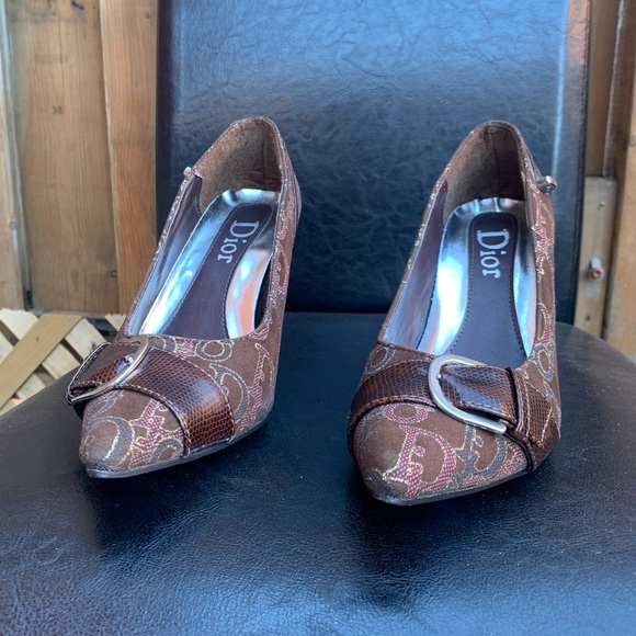 ๐ DIOR authentic Vintage brown sparkly monogram leather strap high heels ๐ - Picture 5 of 16